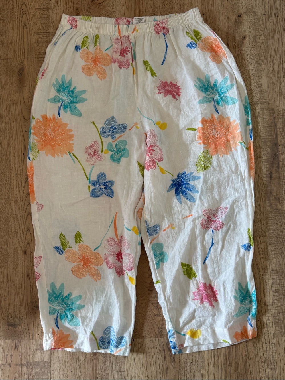 Hot Cotton Floral Linen Pants 2X Wide Leg Elastic Waist - Picture 6 of 6